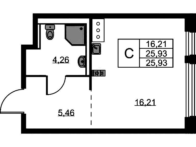 Квартира студия 25.93 м², 9/11 эт., ЖК «Новое Колпино»